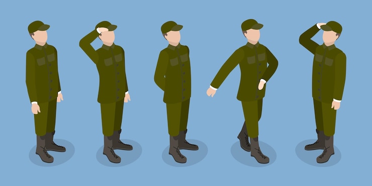 Vetor conjunto de vetores planos isométricos 3d de soldados em uniforme