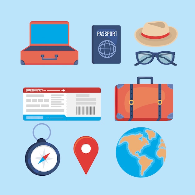 Conjunto de viagem destino journay e aventura local