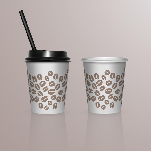 Conjunto de xícaras de café - xícaras de café de papelão branco. molde descartável de utensílios de mesa de papel e plástico para bebidas quentes,