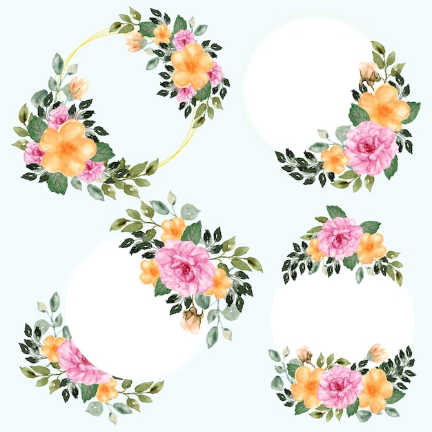 conjunto desenhado à mão de coroas de flores