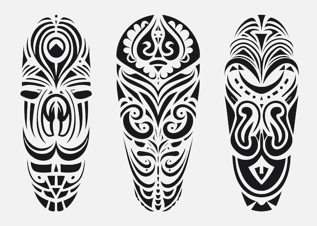 Vetor conjunto desenhado à mão de desenho de tatuagem estilo maori para perna ou ombro