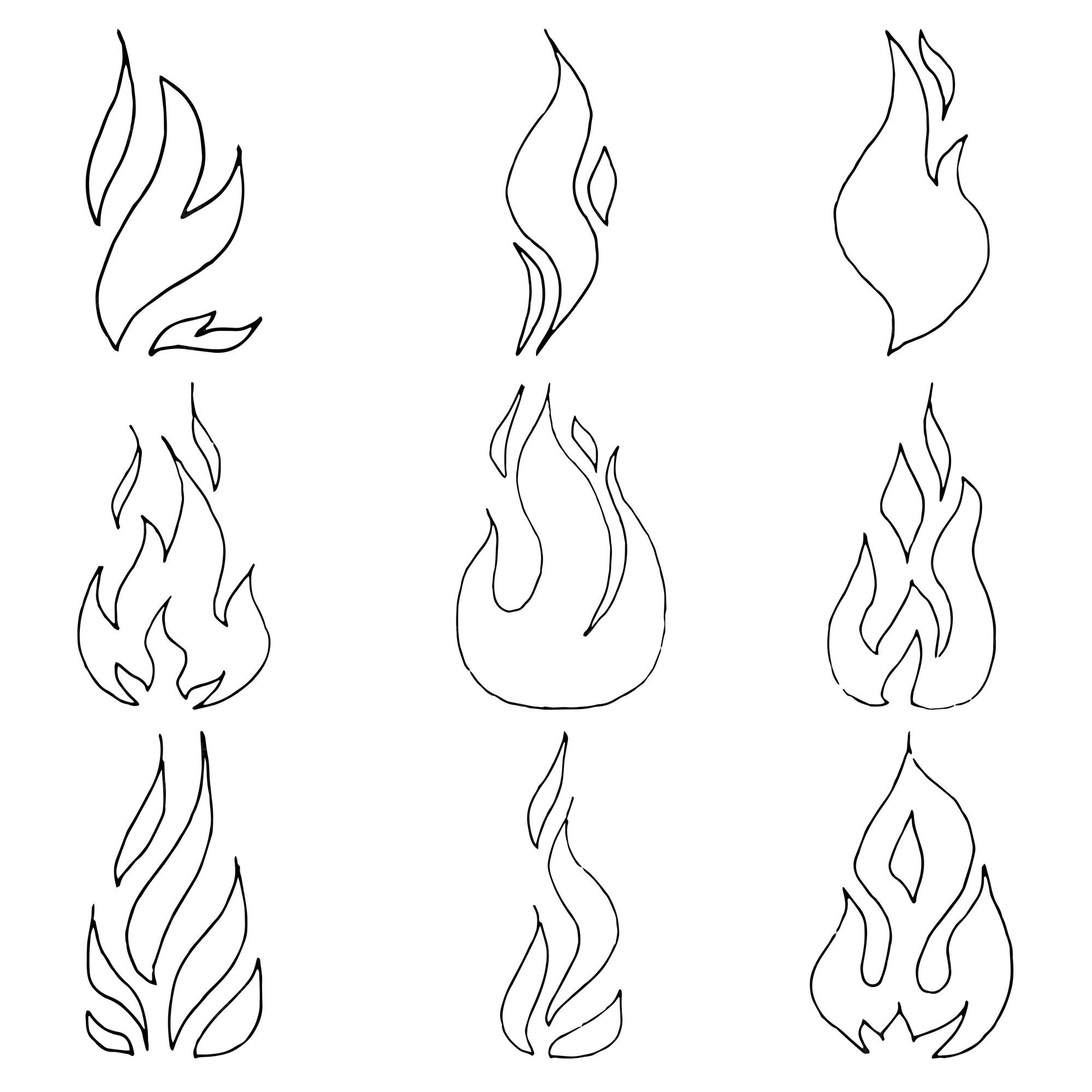 ícones de fogo desenhados à mão. conjunto de vetores de ícones de