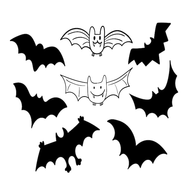 Conjunto doodle adesivo de morcego fofo