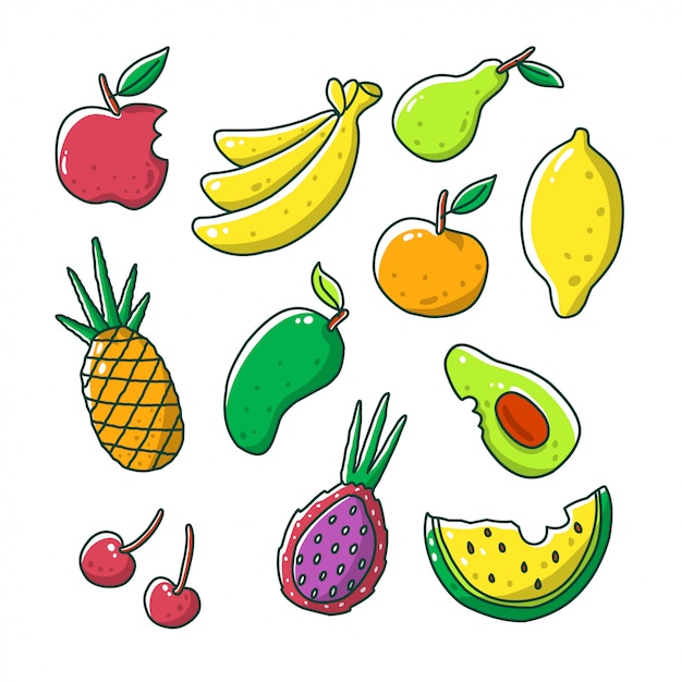 Vetor conjunto doodle frutas