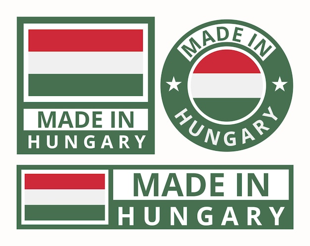 Conjunto feito em húngaro design rótulos de produtos ícones de negócios vetor