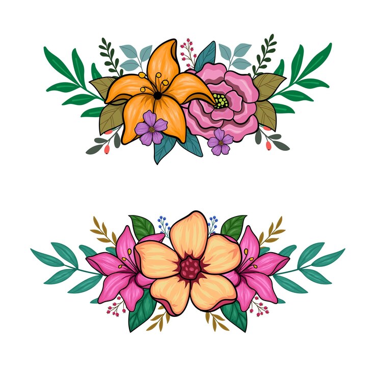 Vetor conjunto floral com folhas e flores para suas composições convite de casamento