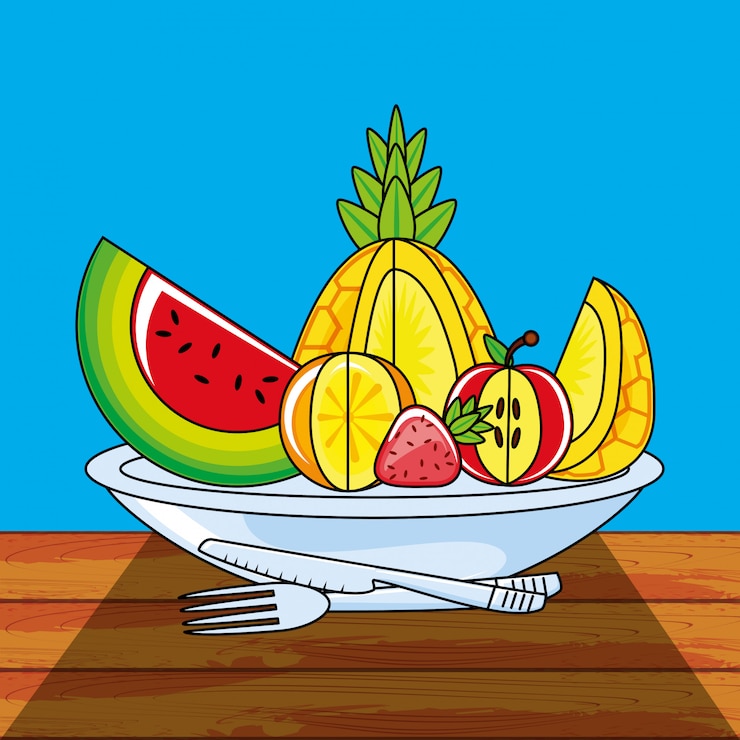 Vetor conjunto fresco e saudável de frutas