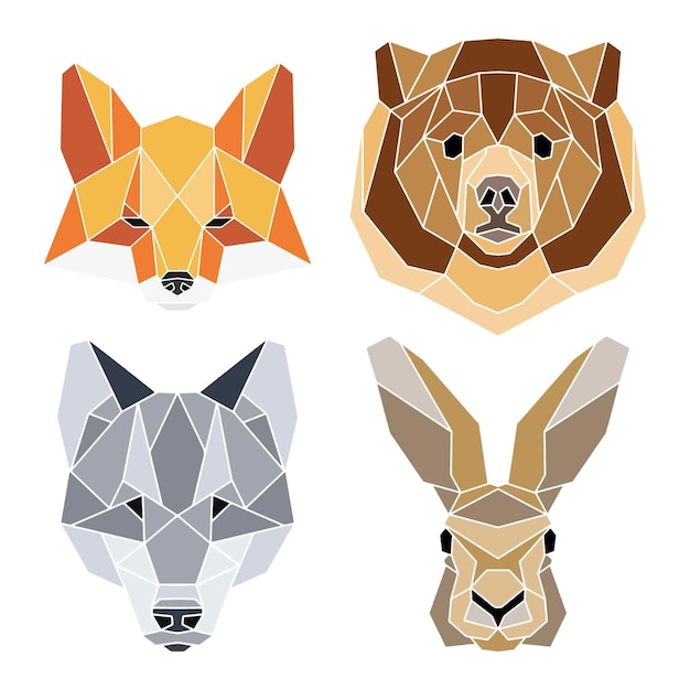 Conjunto geométrico de retratos de animais totêmicos