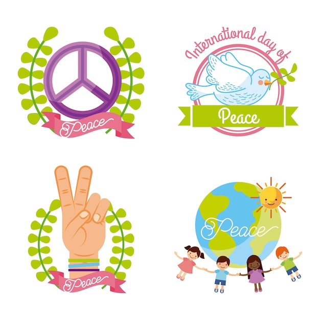 Vetor conjunto internacional de ícones do dia internacional da paz