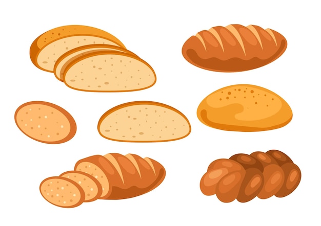 Conjunto isolado de bolos de pão de padaria Ilustração de elementos de design gráfico plano vetorial