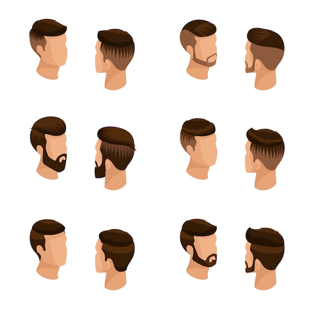 Conjunto isométrico de avatares, penteados masculinos, estilo hippie