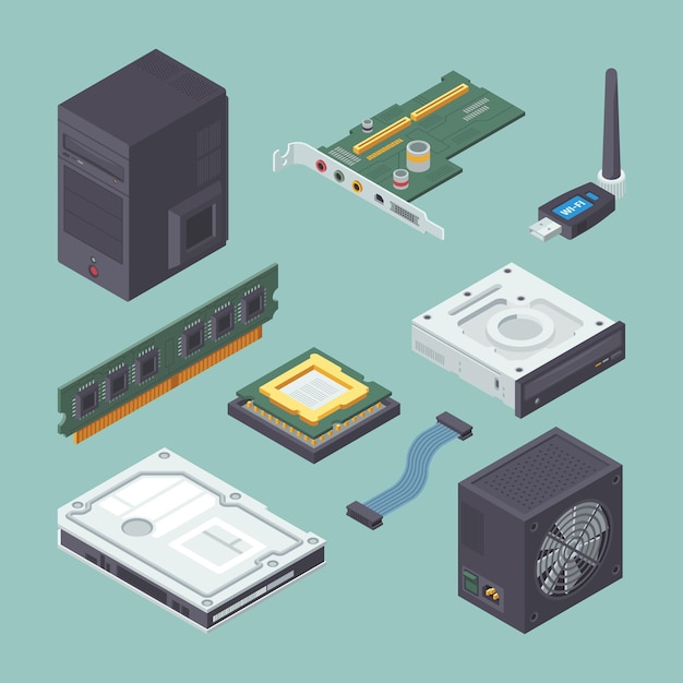 Isometric Illustrations Of Computer Hardware Vector Pictures Set - Arte  vetorial de stock e mais imagens de Peça de Computador - iStock