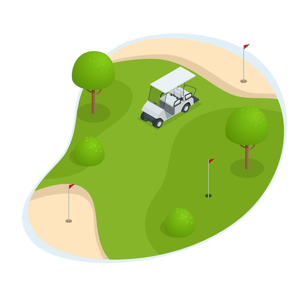 Conjunto isométrico de elementos de golfe Equipamento para jogar ilustração vetorial isolada de golfe
