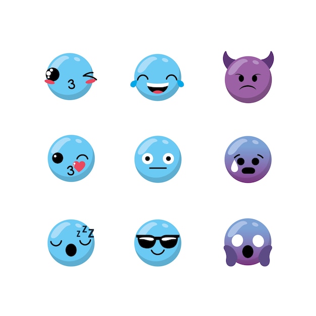 Conjunto kawaii emoji emoção design ícone