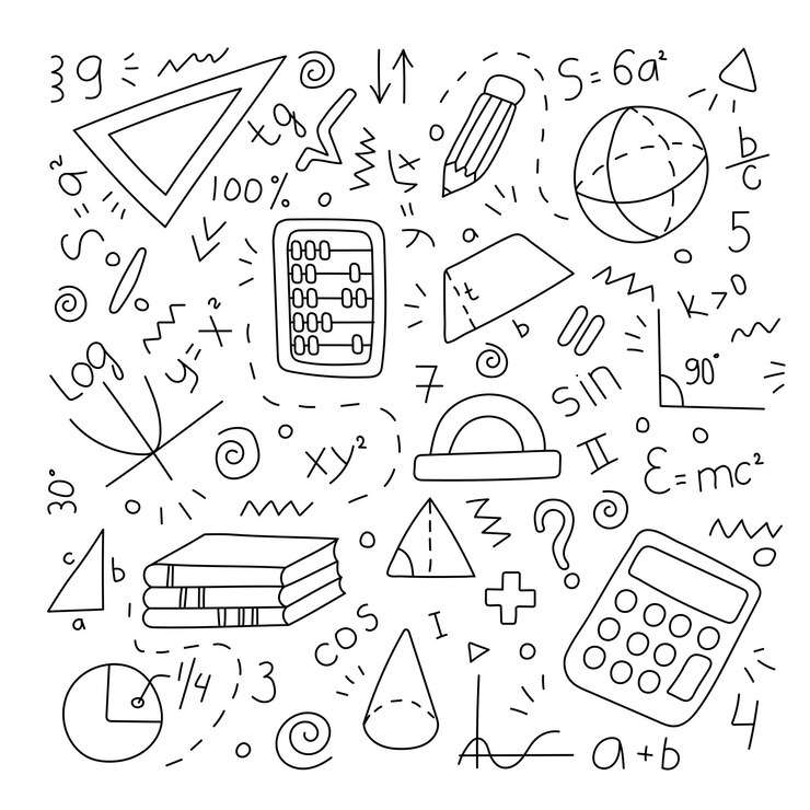 Vetor conjunto matemático de elementos do doodle vector isolado