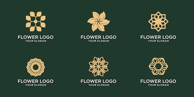 Conjunto minimalista de design de logotipo de flor rosa para boutique de ioga e cosméticos de beleza para spa