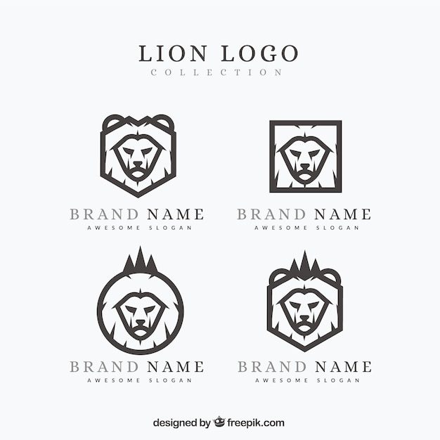 Conjunto minimalista de logotipos de leão