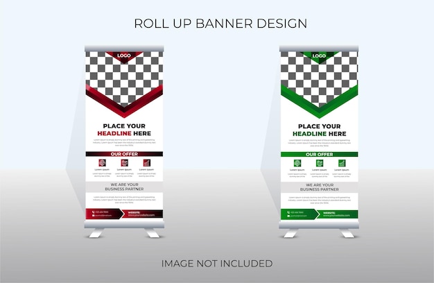 Vetor conjunto moderno de banner ou modelo de sinalização com uma bandeira elegante em forma de fita ou design pull up