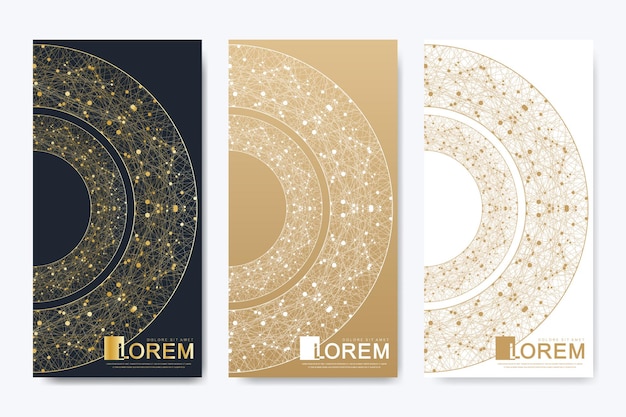 Conjunto moderno de folhetos de vetor. apresentação abstrata geométrica com mandala dourada. molécula e fundo de comunicação para medicina, ciência, tecnologia, química.