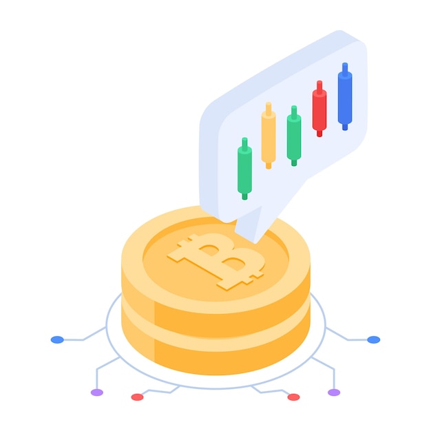 Conjunto moderno de ícones isométricos de análise de criptomoeda