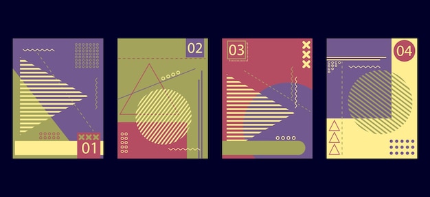 conjunto moderno minimalista desenho geométrico folheto livro abrange modelos de fundo estilo Memphis