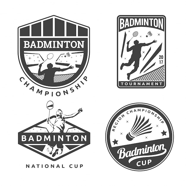 Vetor conjunto monótono de ilustração de logotipo de badminton monótono