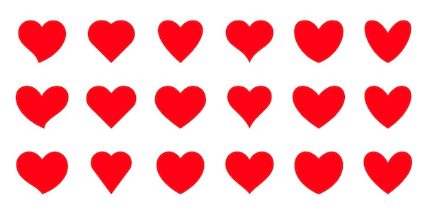 Conjunto plano de corações vermelhos dia dos namorados romântico amor amour símbolo de saúde ícones diferentes de formas de coração
