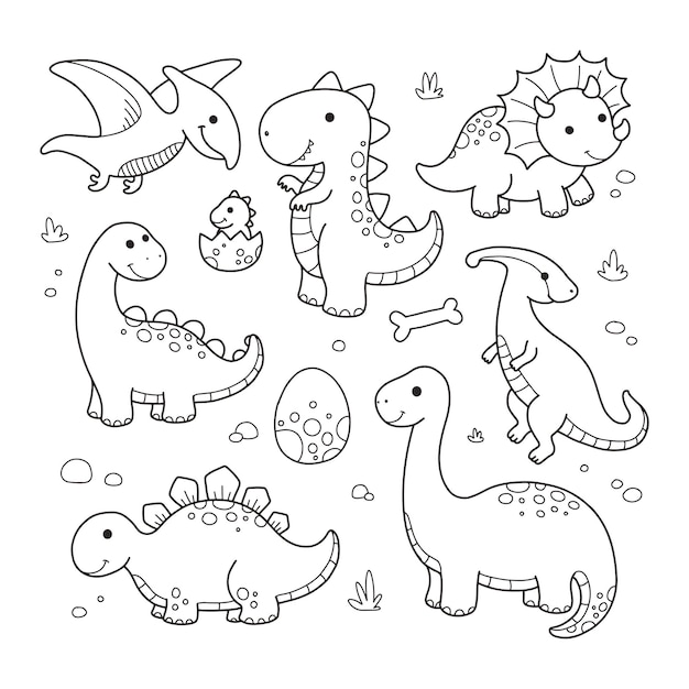 Conjunto pré-histórico de desenho de animal de dinossauro