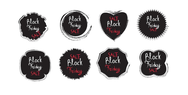 Conjunto preto de adesivos de sexta-feira com desconto coleção de emblemas conceito de compras de férias grande etiqueta