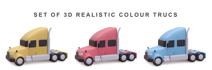 Vetor conjunto realista de caminhões 3d em fundo branco