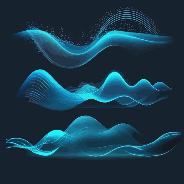 Conjunto realista de ondas de néon azul isoladas na ilustração vetorial de fundo