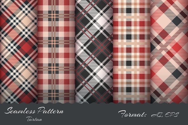 Vetor conjunto retro tartan padrão sem emenda desenhar mão