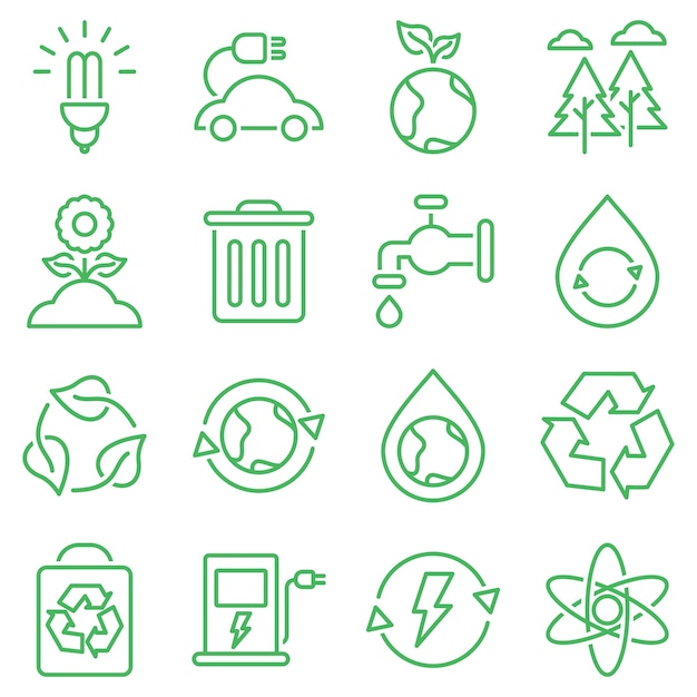 Conjunto Simples de Ícones Relacionados ao Eco