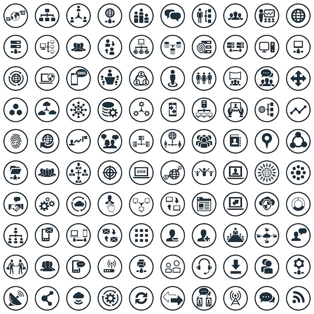 Vetor conjunto universal de 100 ícones de rede