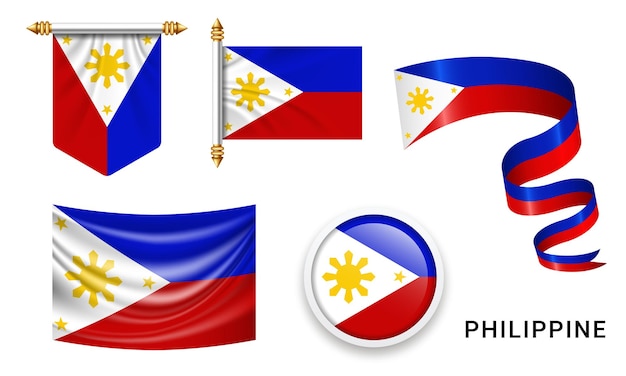 Conjunto vetorial da bandeira nacional das filipinas em vários designs criativos