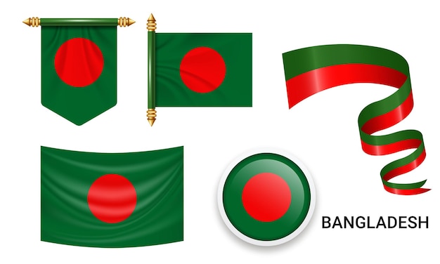 Conjunto vetorial da bandeira nacional de bangladesh em vários designs criativos