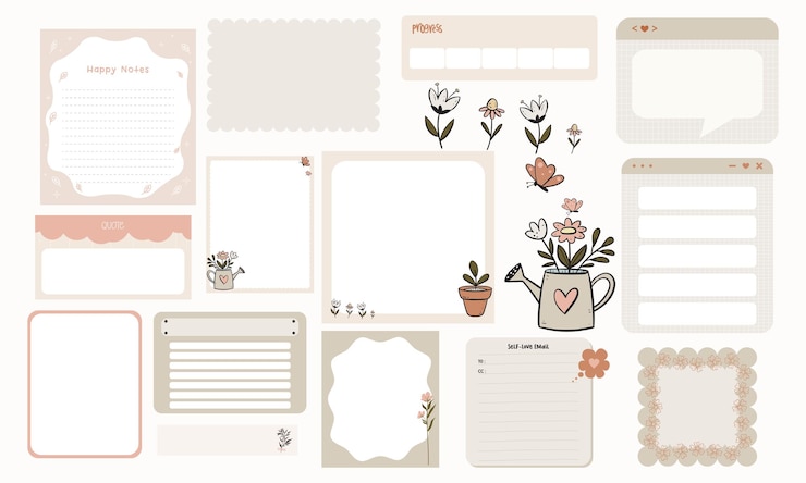 Vetor conjunto vetorial de adesivos de planejador bonito estético notas adesivas caderno e caderno de notas