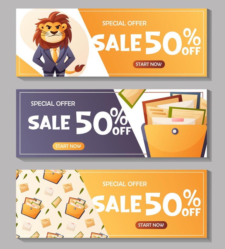 Vetor conjunto vetorial de banners com símbolos de desconto e comerciais