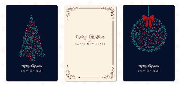 Conjunto vetorial de cartões modernos para parabéns pelas férias de natal cartões de férias de inverno