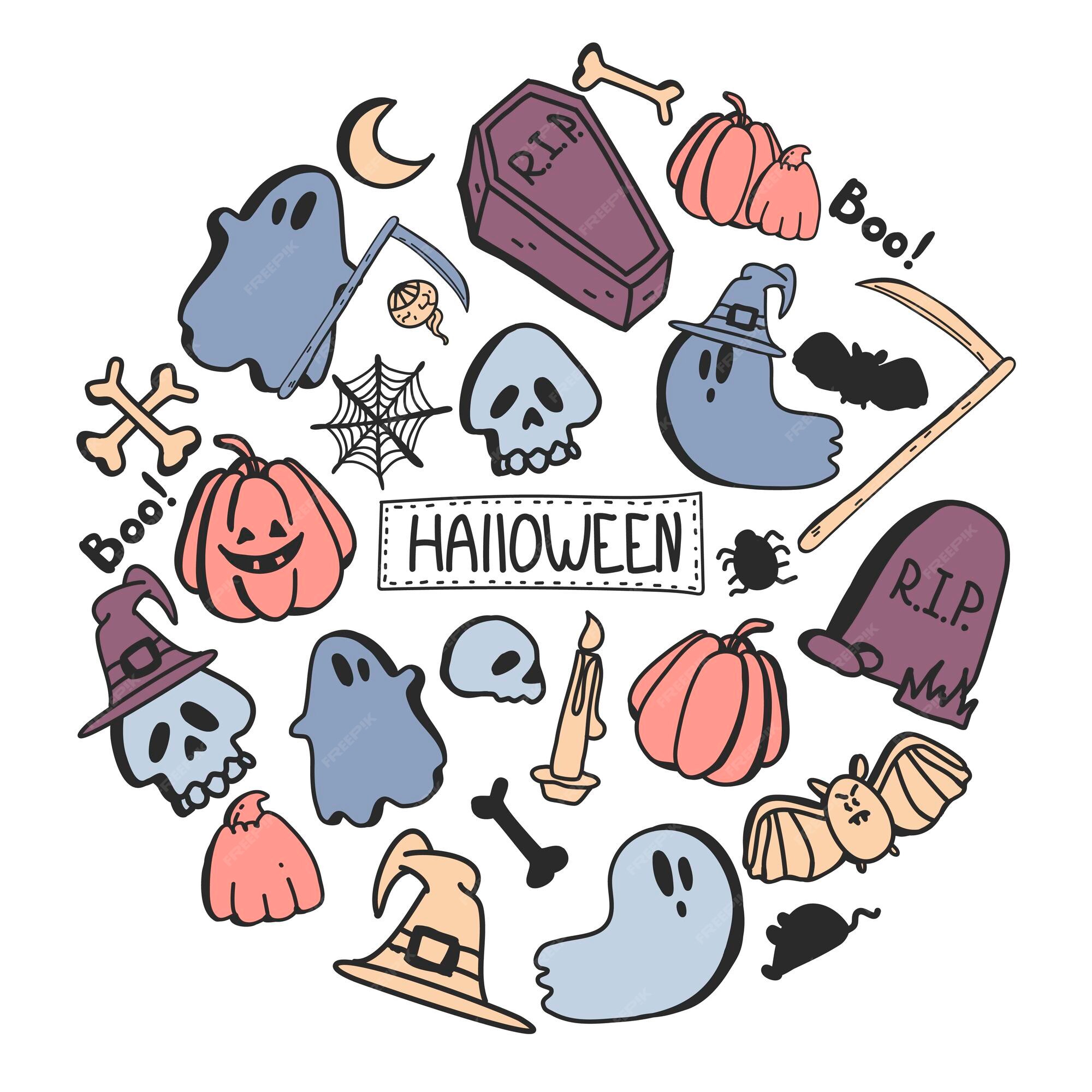 conjunto de doodle de vetor de clipart de halloween. um desenho de