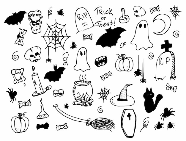 Conjunto vetorial de clipart de halloween Ilustração engraçada e fofa para decoração têxtil de design sazonal k