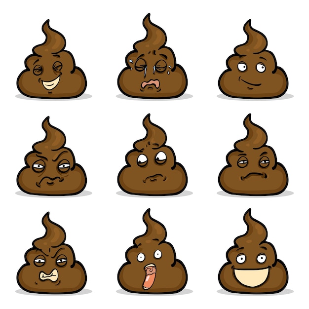 Conjunto vetorial de coleção de emoticons de bosta de smileys de merda