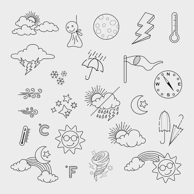 conjunto vetorial de elementos de doodle meteorológico para fins de projeto