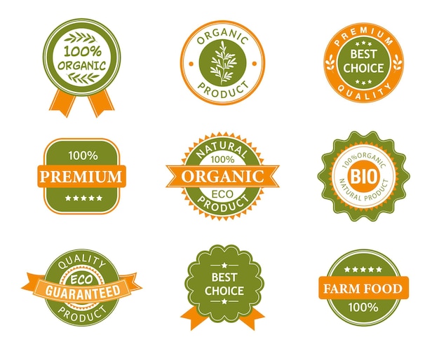 Conjunto vetorial de emblemas de produtos biológicos