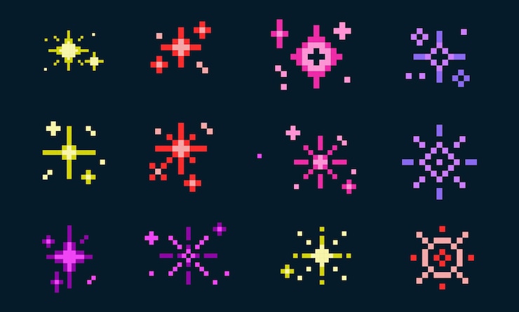 Vetor conjunto vetorial de estrelas de pixel estrelas cintilantes clip art