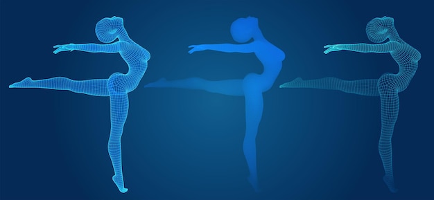 Conjunto vetorial de figuras femininas em poses de dança no fundo