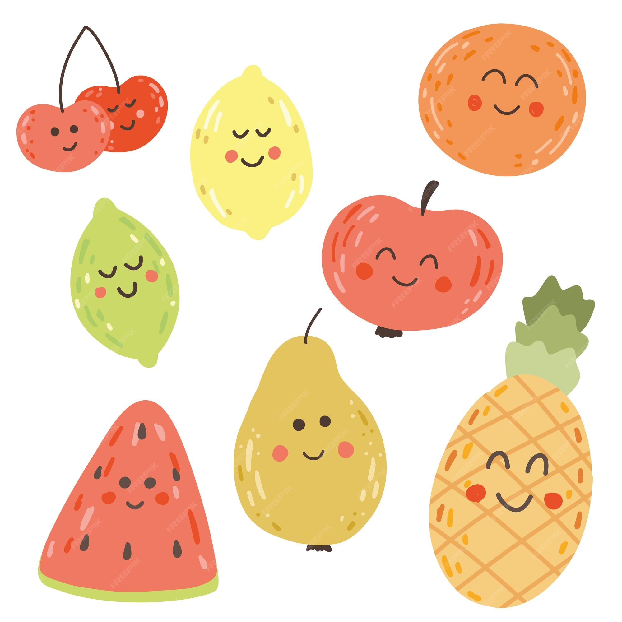 Doodle frutinhas kawaii – desenhando – Cute Kawaii Desenhos