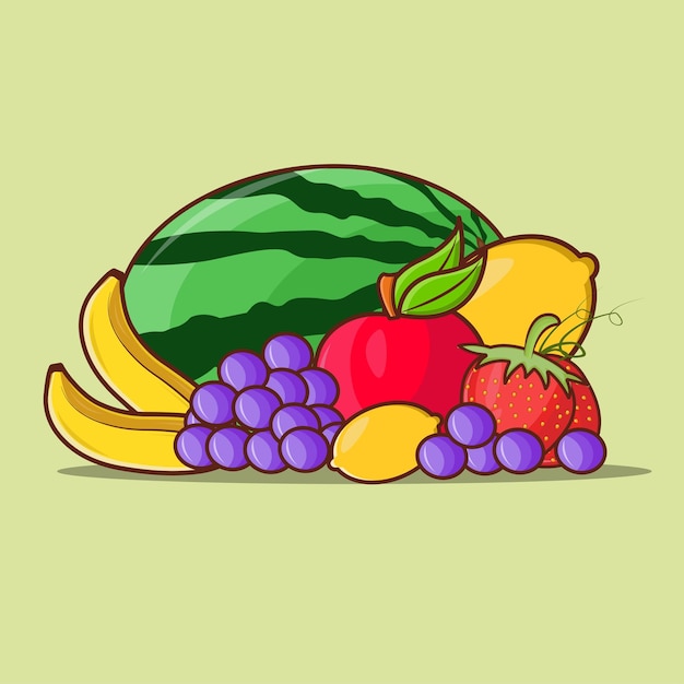 Conjunto vetorial de frutas ilustração colorida fresca