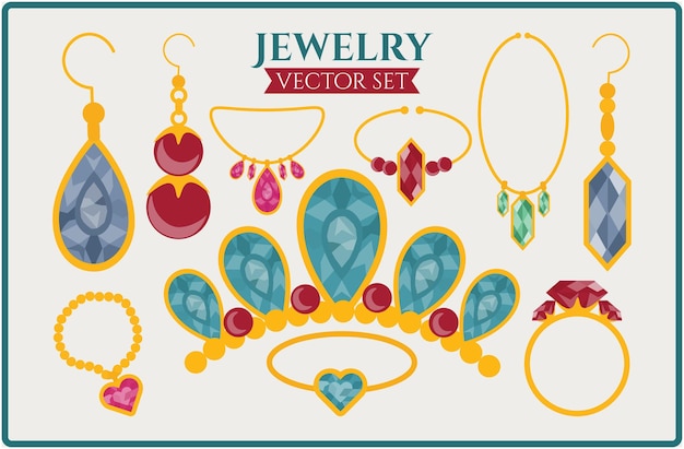 Conjunto vetorial de ilustrações de jóias elegantes