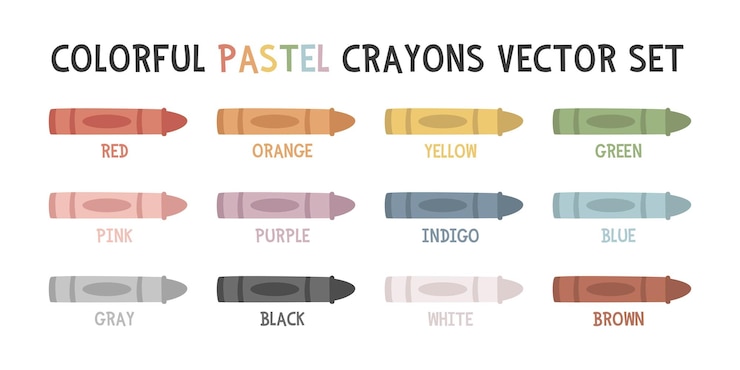 Vetor conjunto vetorial de lápis de cor cores pastel clipart estilo de desenho animado conjunto de lápis de cor vetorial ilustração